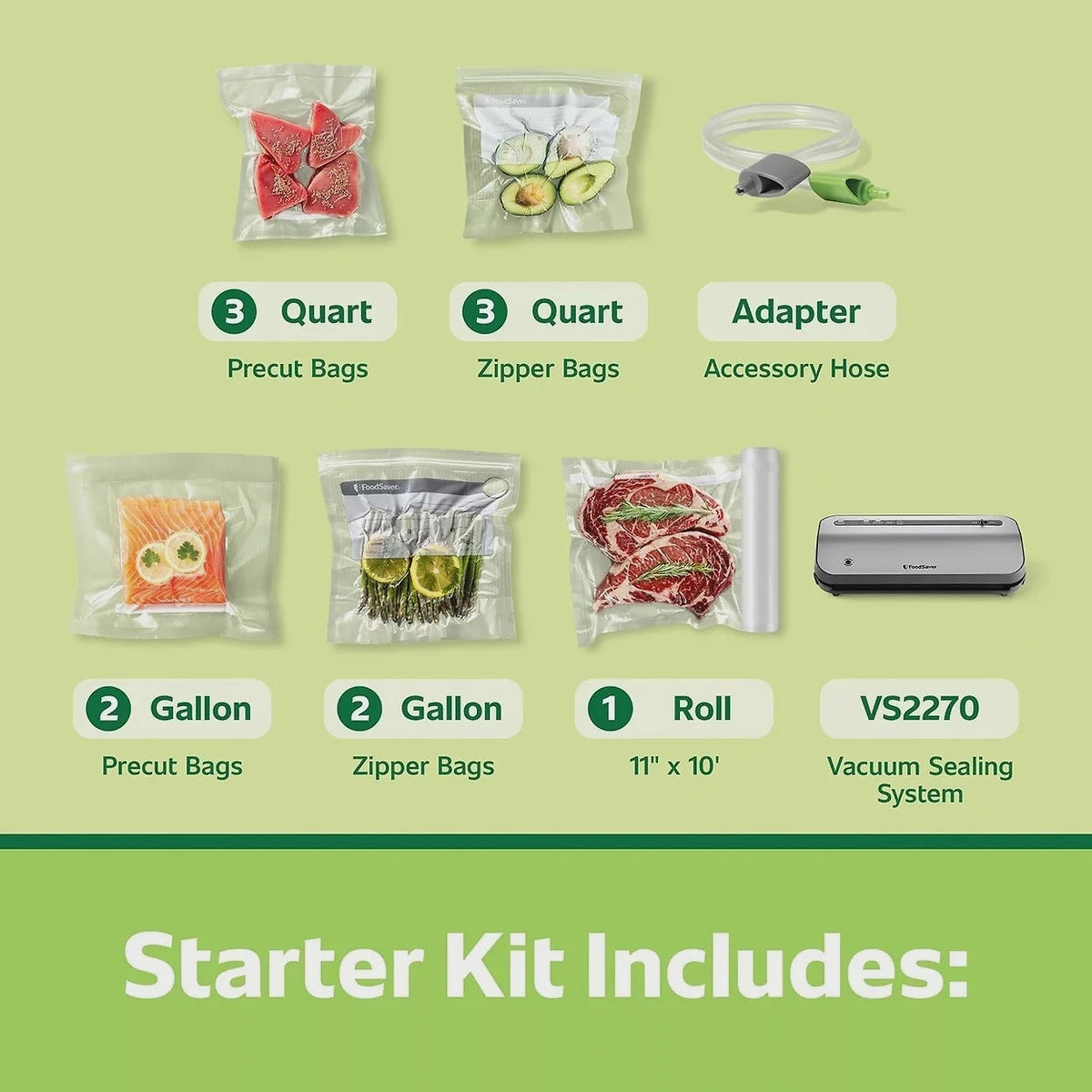 FoodSaver 2195546 Preserve Vacuum Sealer, Special 14-Piece Starter Kit with Vacuum Seal Roll and Bags