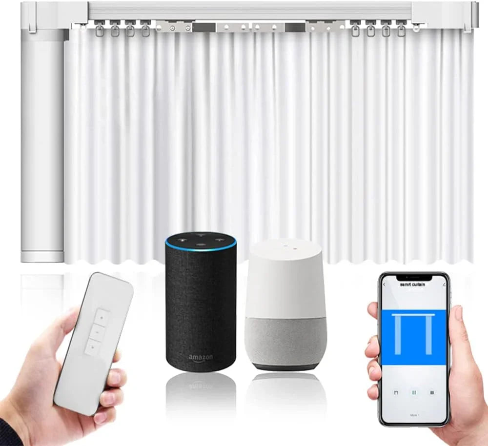 Electric Smart Curtains System, Automatic Curtain Opener, Motorized Curtains Rod with Remote, Compatible with Alexa/Google Home/Tuya App (Up to 204inches)