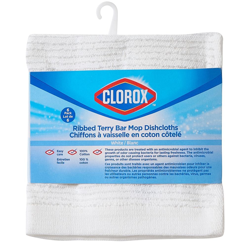 Clorox Ribbed Terry Bar Mop Dishcloth Kitchen Set, 12-in x 12-in, 6-pk