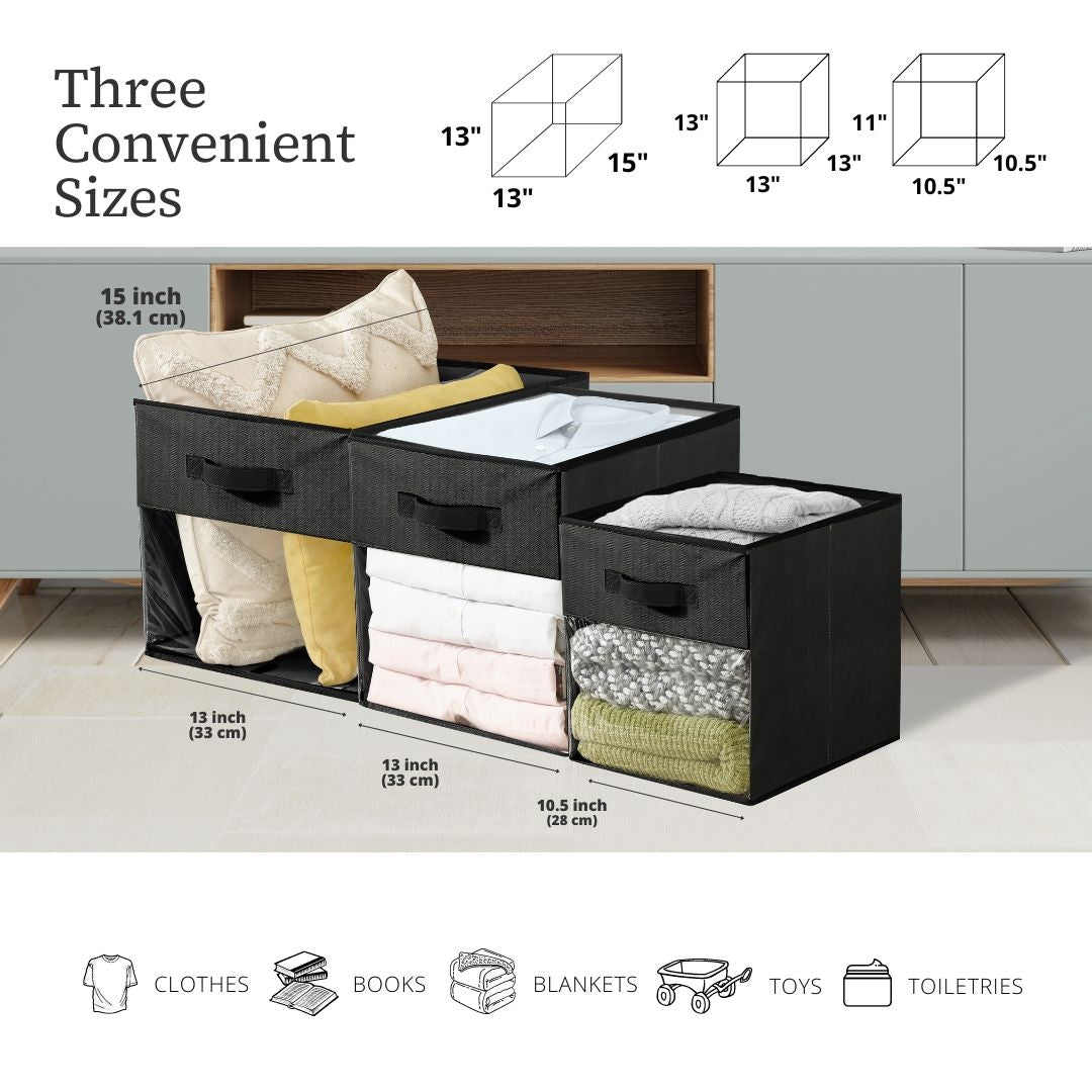 Decomomo Collapsible Transparent Front Cube, 11-in, 6-pk, Black