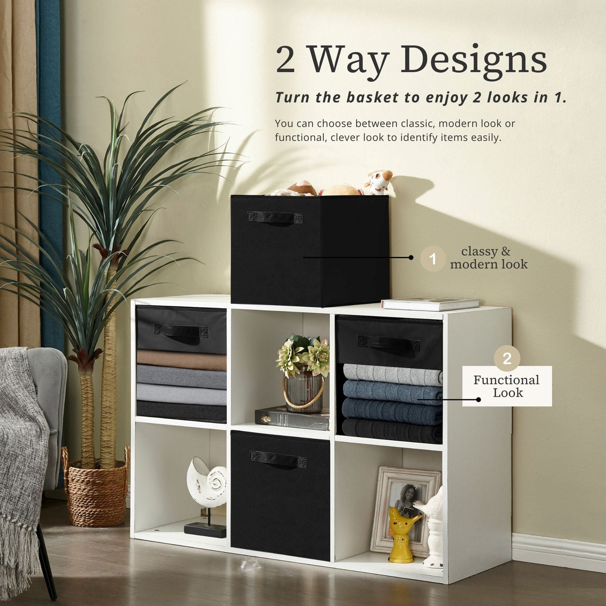 Decomomo Collapsible Transparent Front Cube, 11-in, 6-pk, Black