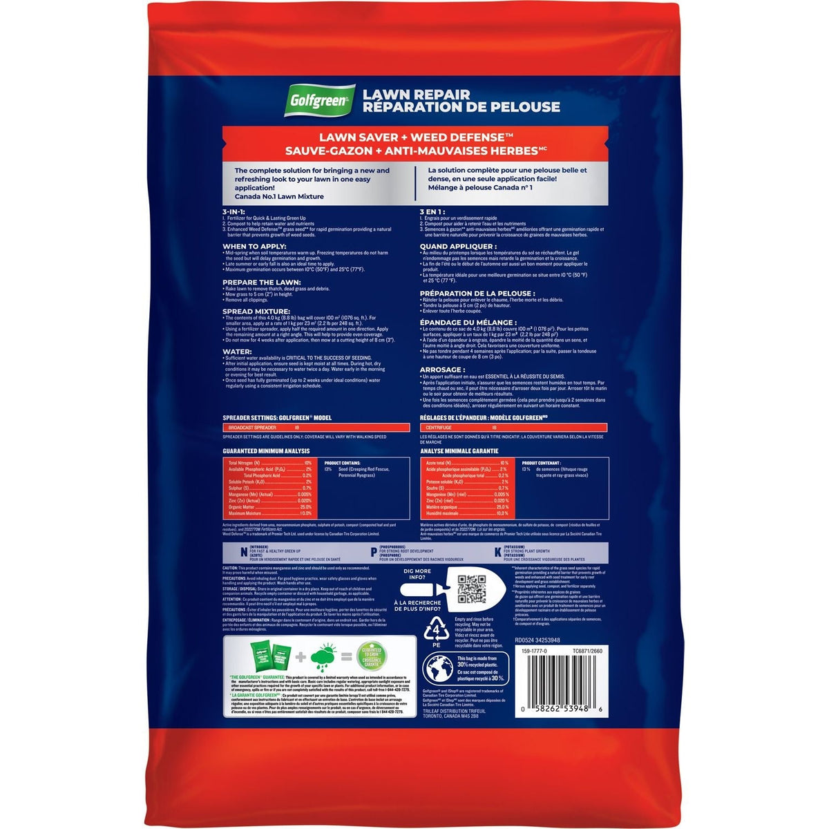 Golfgreen 1-Step Lawn Saver + Weed Defense 10-02-02 Grass Seed, 4-kg