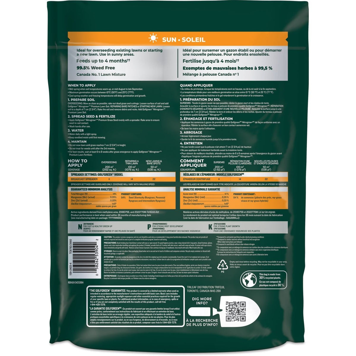 Golfgreen Nitrogrow+ Premium Nitrogen Enriched Sun Grass Seed with Fertilizer, 14-0-0, 1.2kg