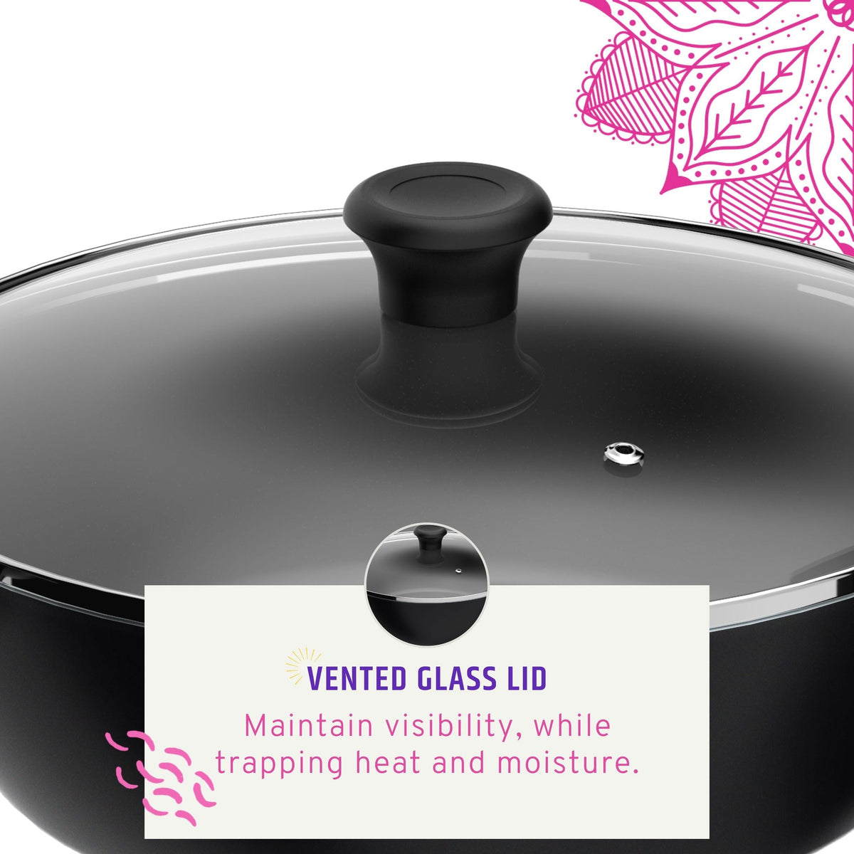 Maharaja 5.6qt Non-Stick Karahi with lid 30cm 12in