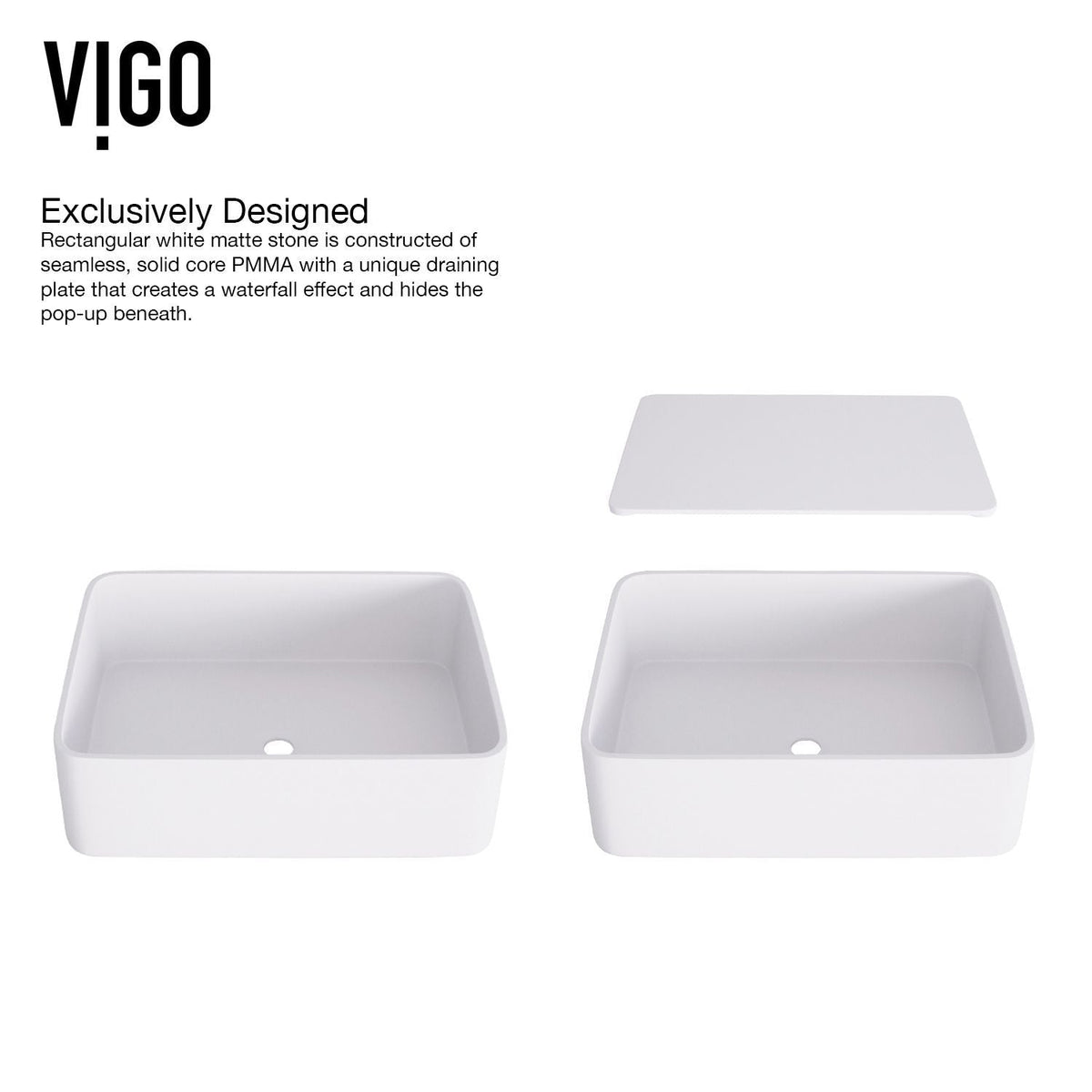 VIGO Jasmine MatteStone White Bathroom Sink/Basin Set with Olus Wall Mount Faucet and Rectangular Composite Vessel