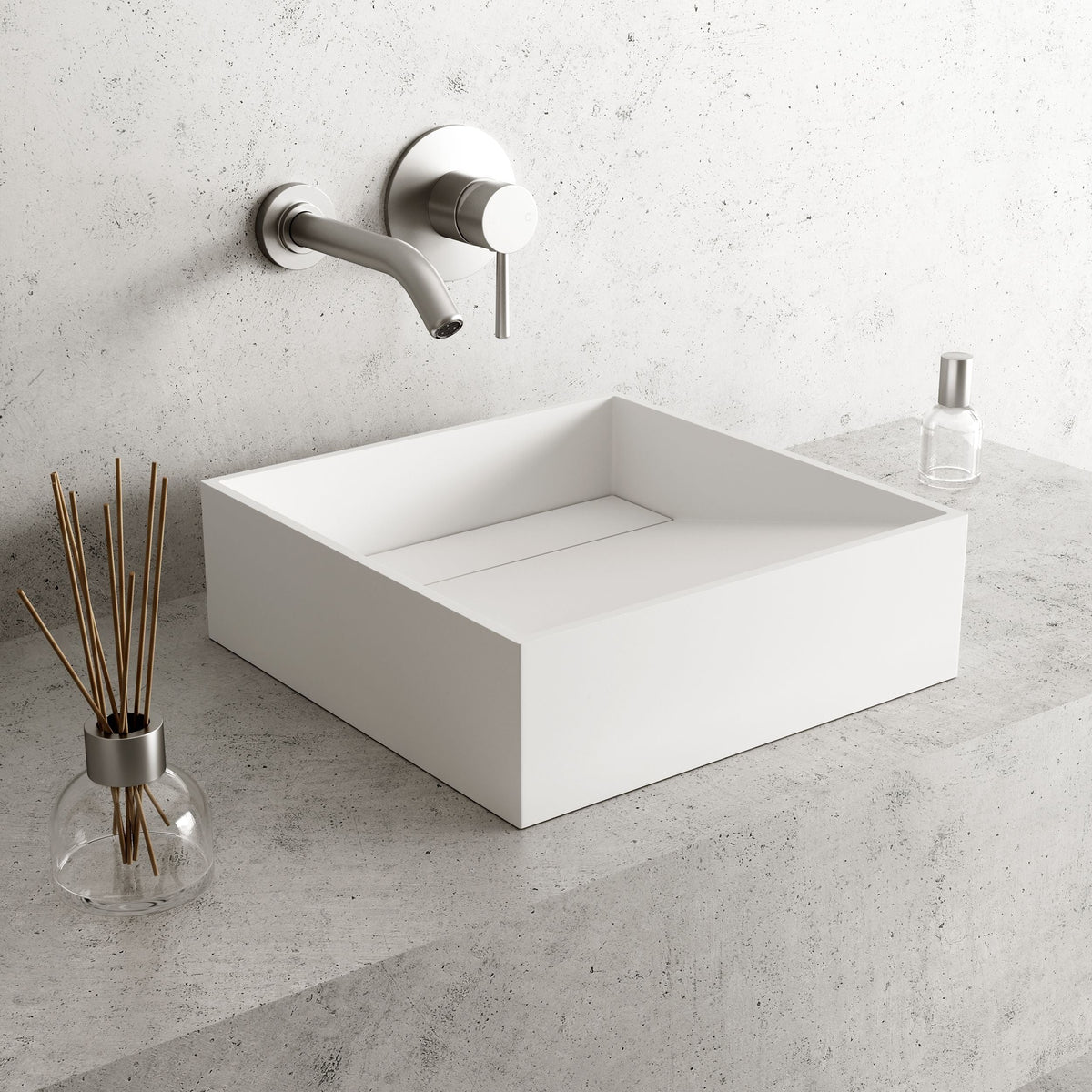 VIGO Starr Modern MatteStone 15x15-in Deep White Bathroom Sink/Basin with Square Vessel