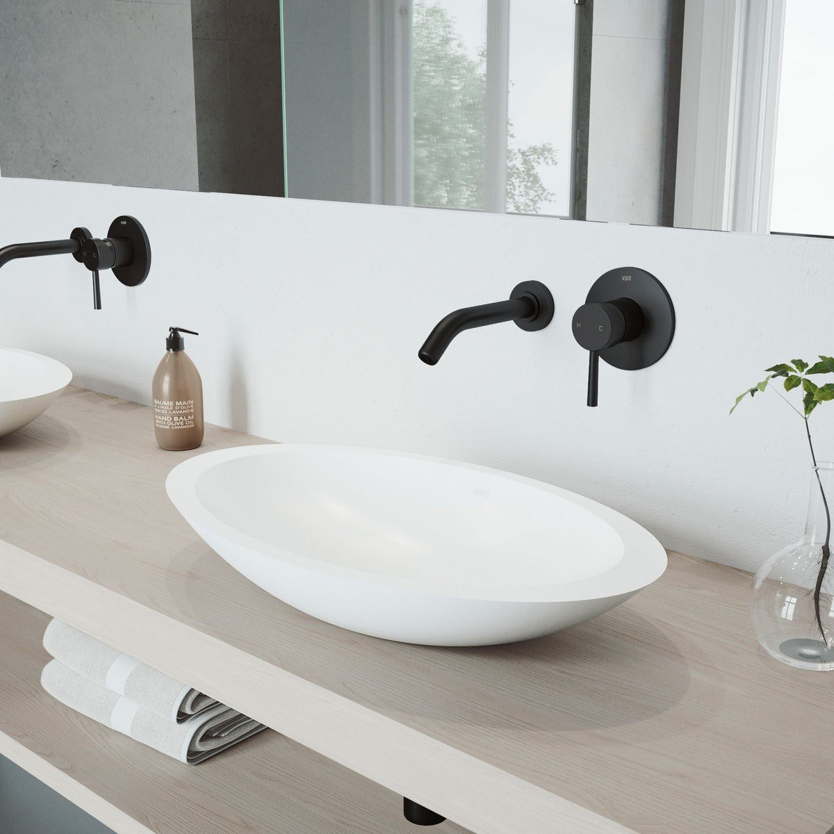 VIGO Wisteria White Bathroom Sink Set with Matte Black Olus Faucet