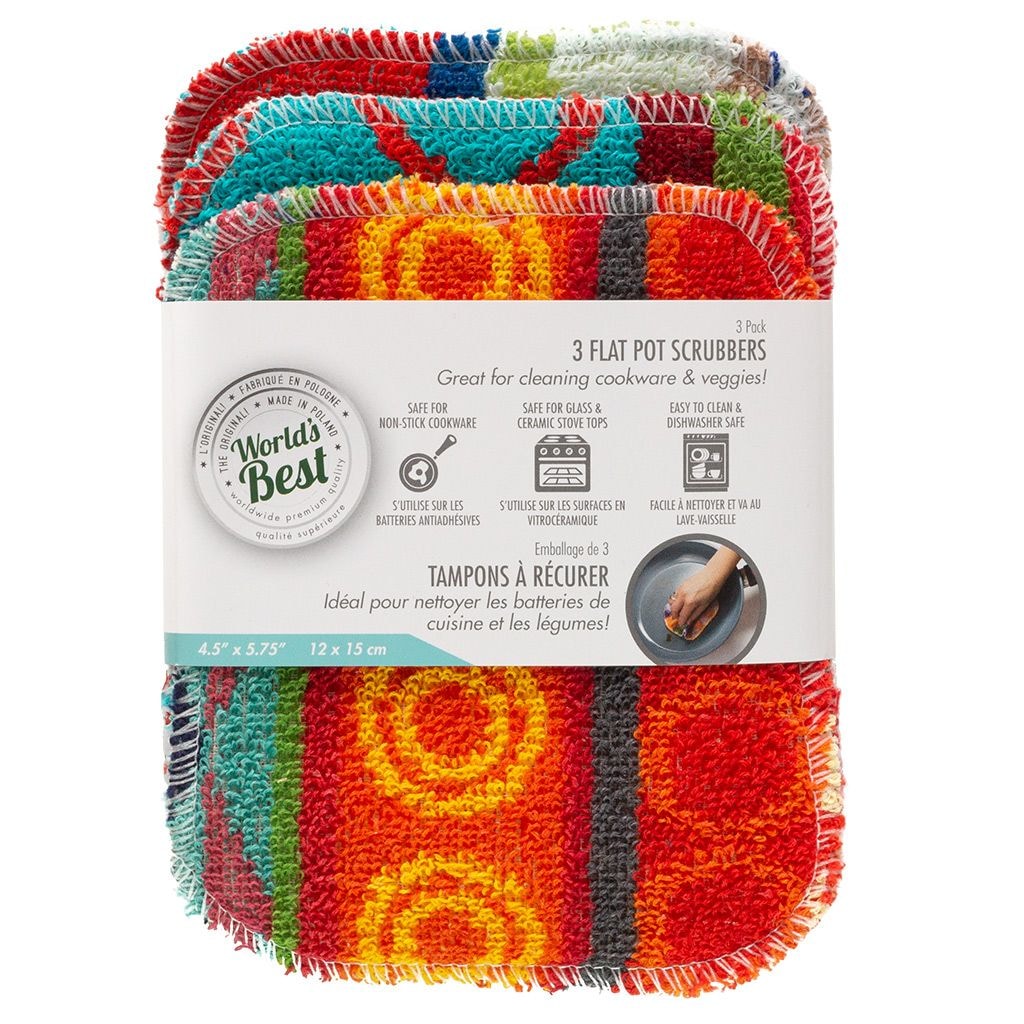 World's Best Multi-Surface Flat Pot Scrubber, 3-pk