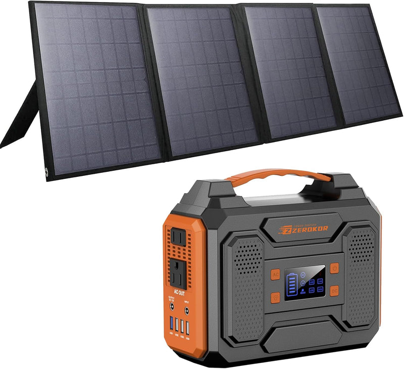 Solar Generator with Panel, 300W Portable Power Station with Solar Panel 40W, 110V Pure Sine Wave AC Outlet Electric Generator for Home Use Outdoor RV Camping K4