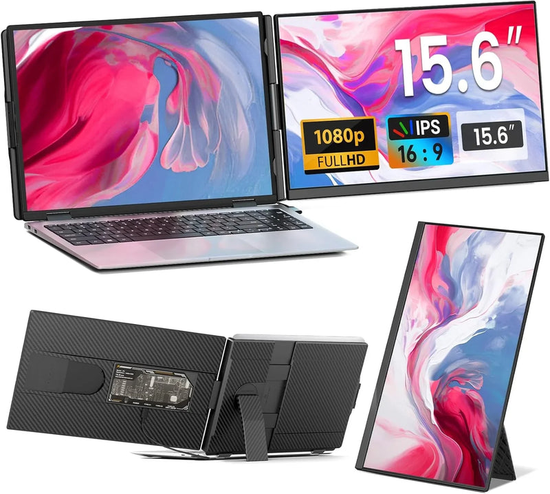 Laptop Screen Extender - 15.6" FHD 1080P Portable Monitor for Laptop, Detachable & Plug and Play Dual Laptop Monitor Extender for 13"-17.3" Laptops, Compatible with Wins/Mac/Android/Chrome R7