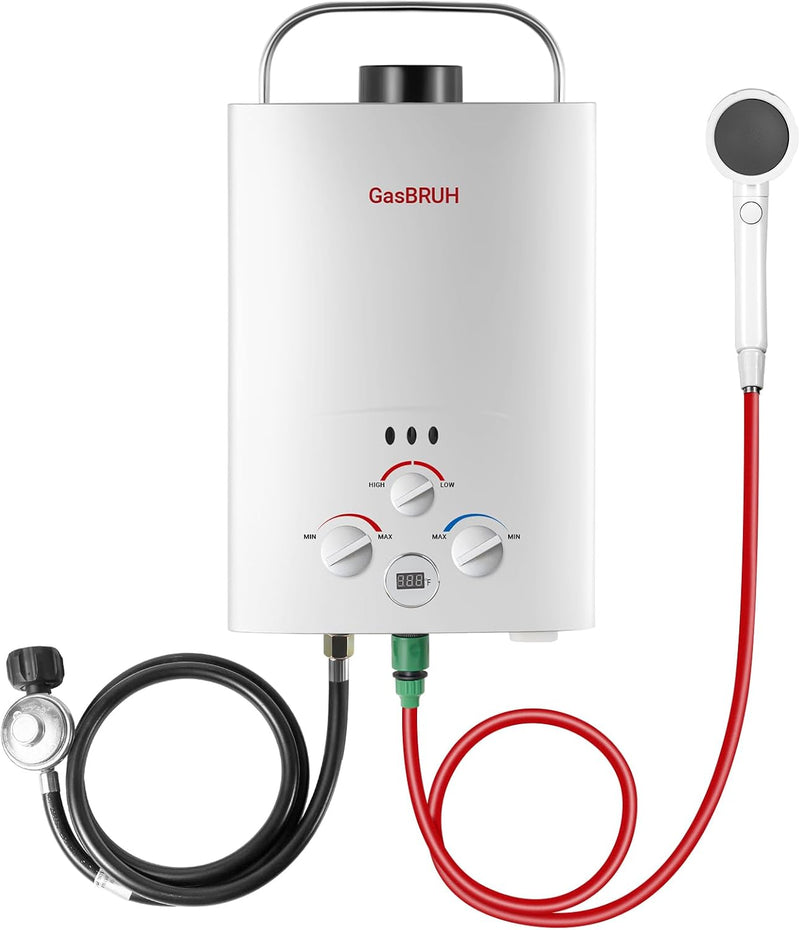 Tankless Water Heater Outdoor, 1.58 GPM, 6L Portable Propane Camping Water Heater with Overheating Protection for Indoor,RV,Camping M0