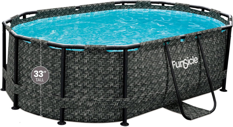 167 by 98 by 39.5 Inches Oasis Designer Oval Frame Outdoor Above Ground Swimming Pool Pool Set with Accessories, Dark Herringbone Gray W7