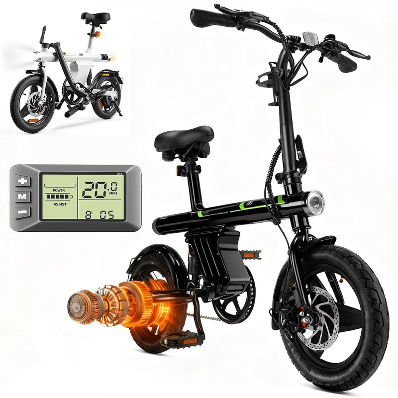 14 in Electric Bike for Adults,500W Folding E-Bike,Electric Commuter Mini Bikes,Electric Bicycles with 36V Removable Battery,Black T6