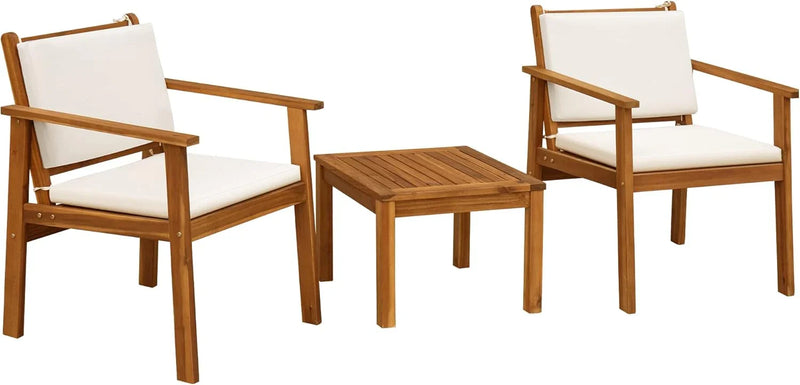 Patio Furniture 4 Piece Outdoor Acacia Wood Patio Conversation Sofa Set with Table & Cushions Porch Furniture for Deck, Balcony, Backyard G2