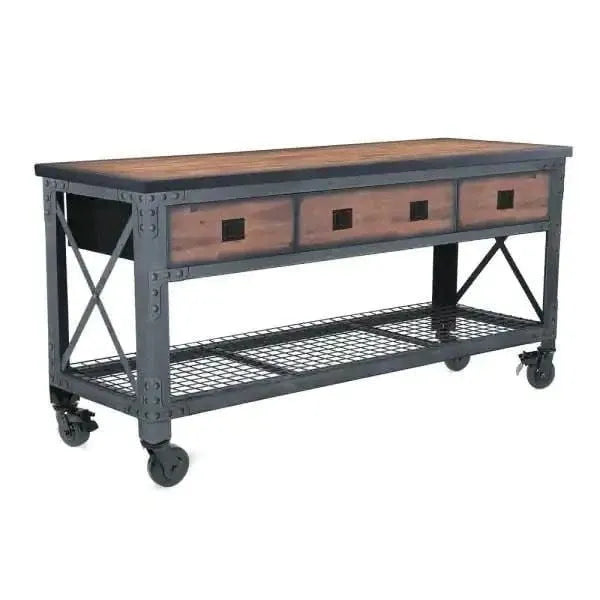 Building Products 72 in. 3-Drawers Rolling Industrial Workbench and Wood Top J6