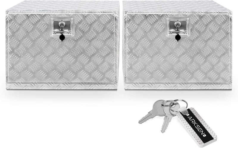 36 Inch Heavy Duty Aluminum Diamond Plate Tool Underbody Box, Waterproof Square Truck Storage Organizer Chest for Pick Up Truck Bed, RV Trailer with T-Handle Lock and Keys - Black Q7