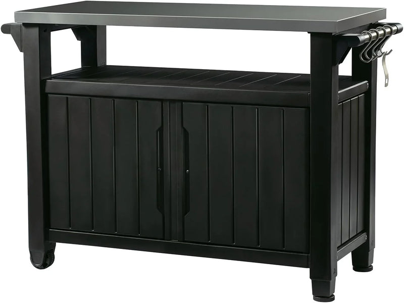 Outdoor Rolling Table Cart for Food Prep, Storage, Bar & Grill, Dark Brown P9