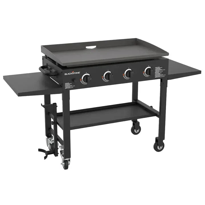 Blackstone 36 Inch Gas Griddle Cooking Station 4 Burner Flat Top Gas Grill Propane Fuelled Restaurant Grade Professional 36” Outdoor Griddle Station with Side Shelf (1554) O4