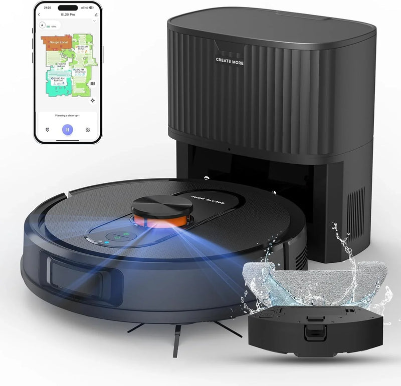 Robot Vacuum and Mop with Self-Emptying, 5000Pa Robotic Vacuum with LiDAR Navigation, Mapping, 60-Day Hands-Free Cleaning, No-Go Zones,Wi-Fi/App/Alexa Control, Ideal for Pet, Hard Floors, Carpet S5