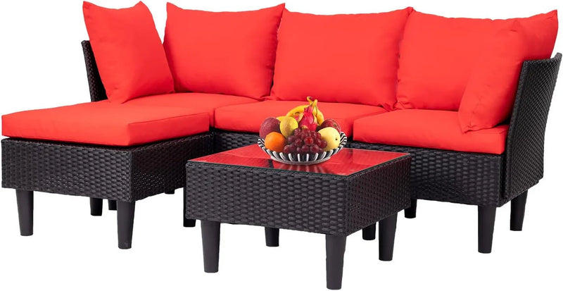 Patio Furniture Set 4 Pieces Outdoor Rattan Chair Wicker Sofa Garden Conversation Bistro Sets for Yard,Pool or Backyard X3
