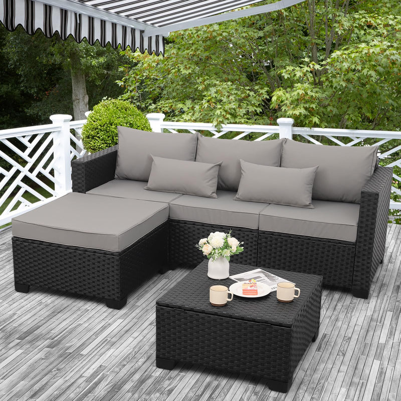 3 Pieces Patio Furniture Set with Ottoman and Outdoor Storage Table P5