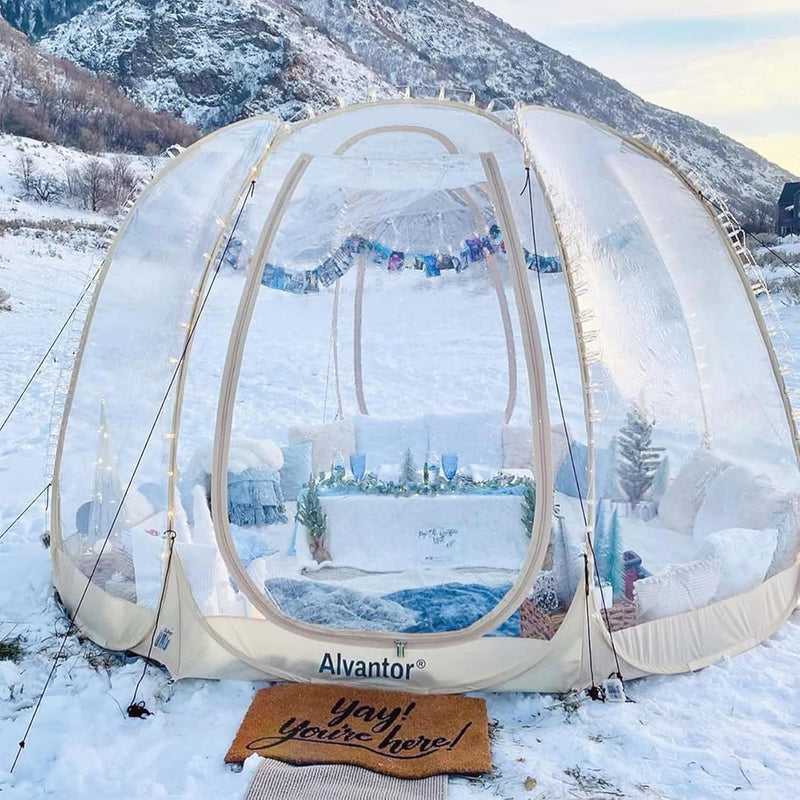 Pop-up bubble tent - Large extra-large rainproof shelter - Warm camping tent - Winter tent - Light gray E7