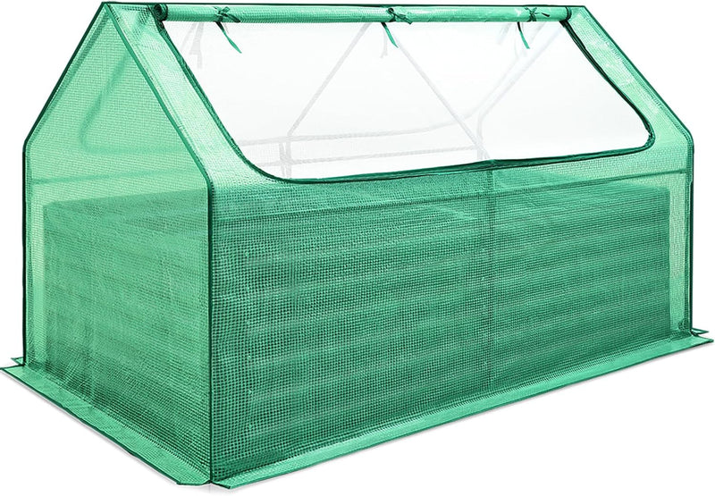 Raised Garden Bed with Cover Outdoor Galvanized Metal Planter Box Kit, w/ 2 Large Screen Windows Mini Greenhouse 20pcs T Tags 1 Pair of Gloves Included for Growing Vegetables 6x3x1ft (Clear) O7