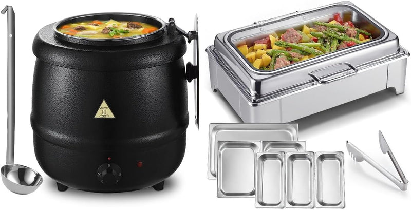 Electric Chafing Dish Buffet Server Set & Commercial Soup Warmers Soup Kettle Suitable for Multifunctional Business Dining Occasions and Family Parties R1