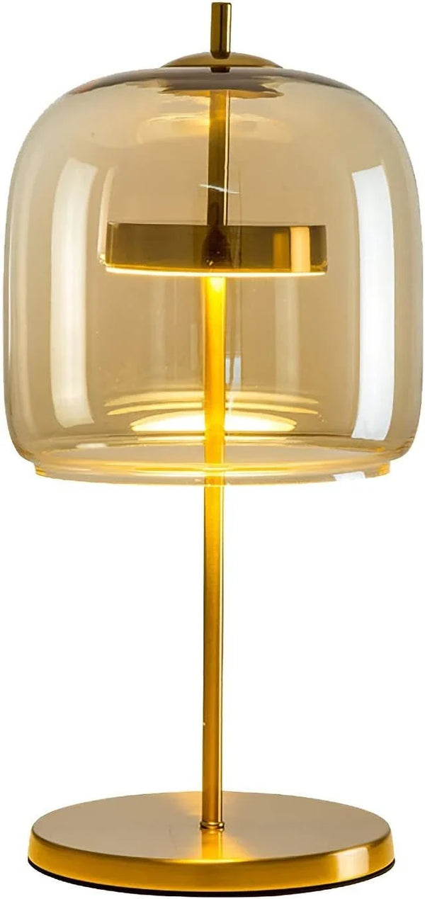 The amber desk lamp, the golden bedside lamp, the round bedside lamp for bedrooms and living rooms with a forged iron base, the glass lampshade and the LED bulb are all fully equipped. U9