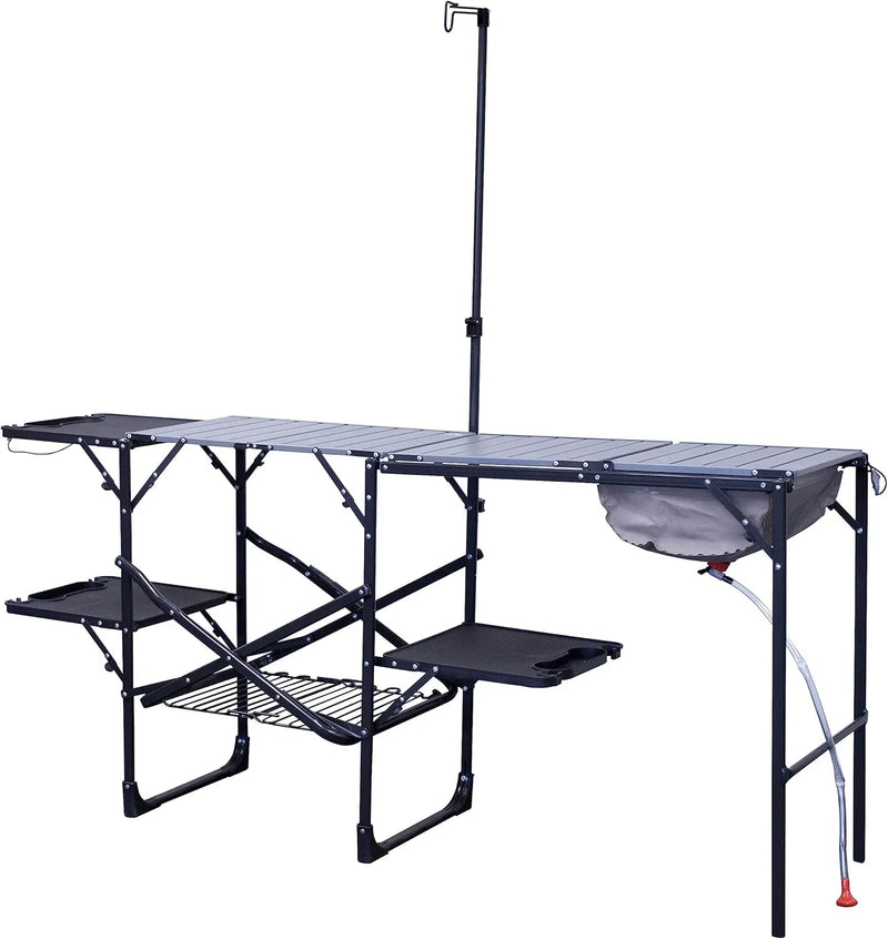 Master Cook Station | Portable Folding Kitchen Table with Soft Shell Sink, Heat Resistant Tabletop & Telescoping Lanter Pole, Perfect for Camping Trips G2