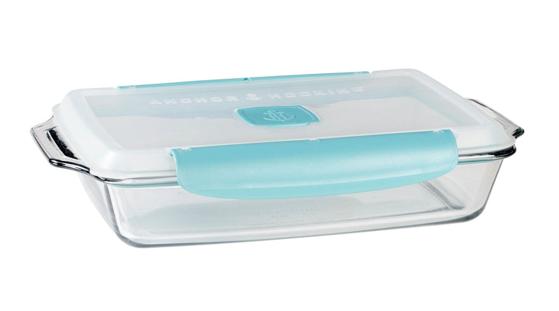 Anchor Hocking Rectangular Glass Bakeware Container with TrueLock Vented Locking Lid, 3-qt N7