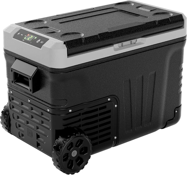 12 Volt Refrigerator, 37QT(35L) Electric Cooler, Portable Freezer 12V/24V DC 110-240V AC, 12V Fridge -4℉~68℉, 12V Cooler with Wheels & 2 Baskets for Travel, Truck, Boat, Camping H3