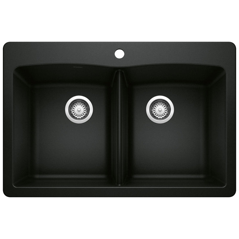 Blanco 50/50 Double Bowl Dual Mount Kitchen Sink, Black, 33-in W1