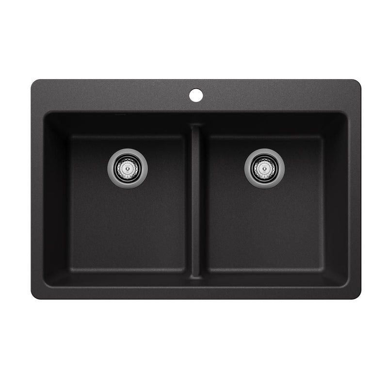 Blanco Liven SILGRANIT 33-in 50/50 Double Bowl Dual Mount Kitchen Sink with Low Divide, Anthracite U3