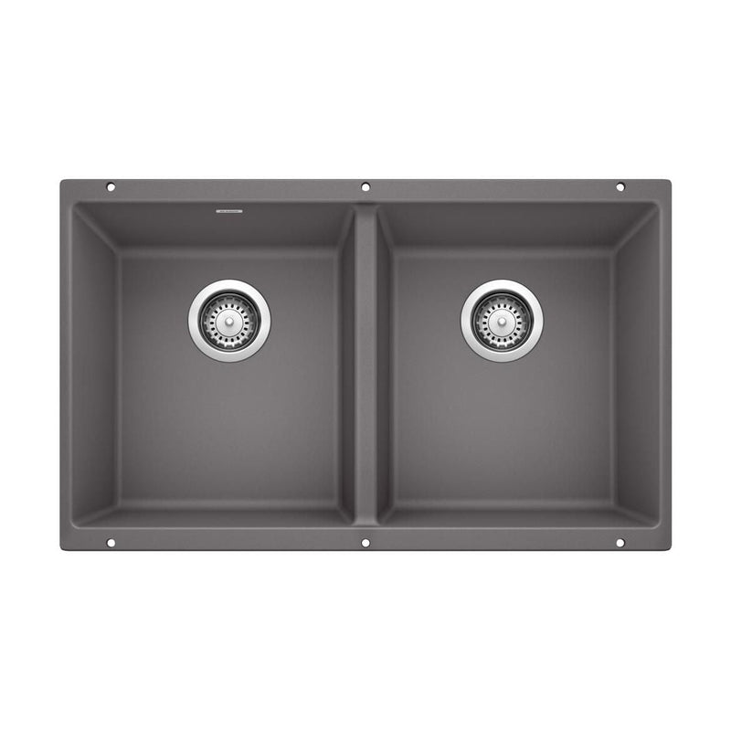 Blanco Precis SILGRANIT 29-in 50/50 Double Bowl Undermount Kitchen Sink, Cinder H2