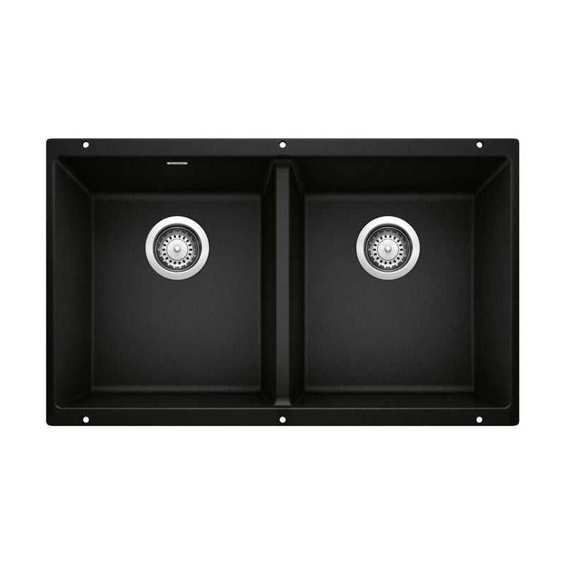 Blanco Precis SILGRANIT 29-in 50/50 Double Bowl Undermount Kitchen Sink, Coal Black O4