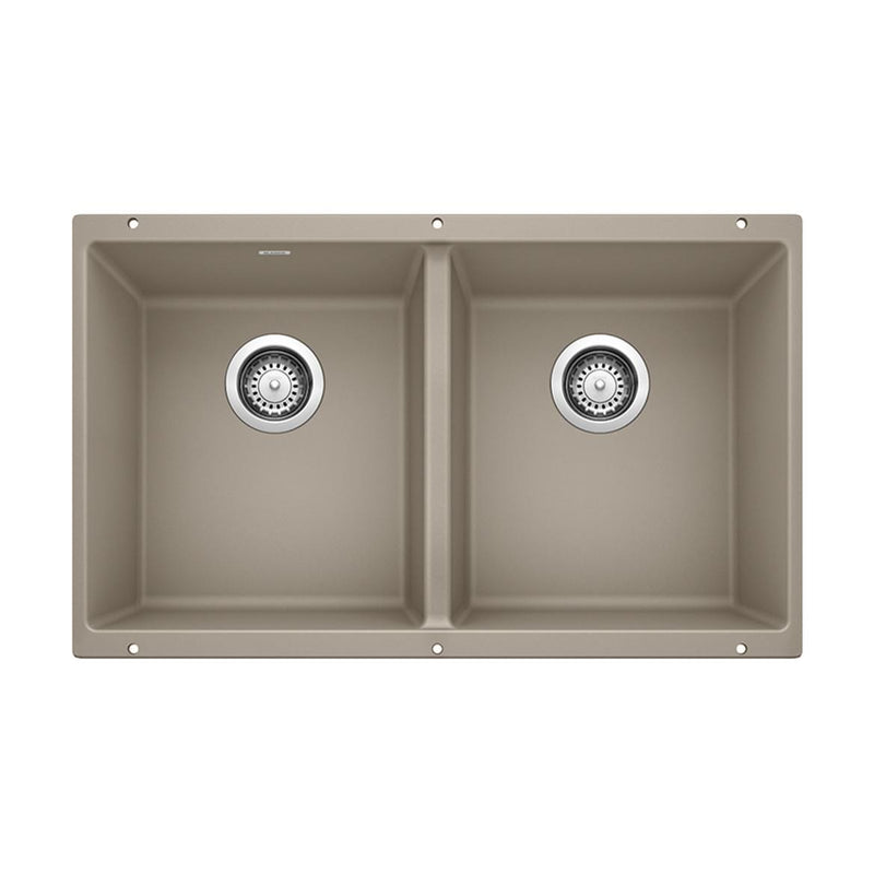 Blanco Precis SILGRANIT 29-in 50/50 Double Bowl Undermount Kitchen Sink, Truffle V0