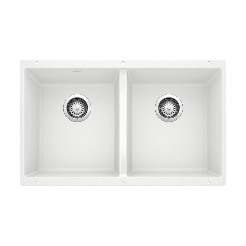 Blanco Precis SILGRANIT 29-in 50/50 Double Bowl Undermount Kitchen Sink, White B5