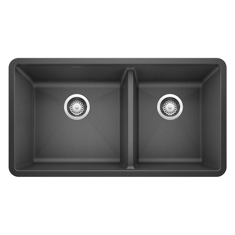 Blanco Precis SILGRANIT 33-in 60/40 Double Bowl Undermount Kitchen Sink, Anthracite I8