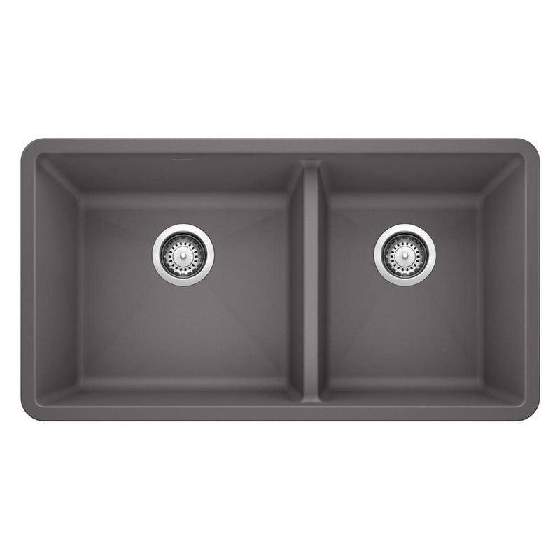 Blanco Precis SILGRANIT 33-in 60/40 Double Bowl Undermount Kitchen Sink, Cinder M5