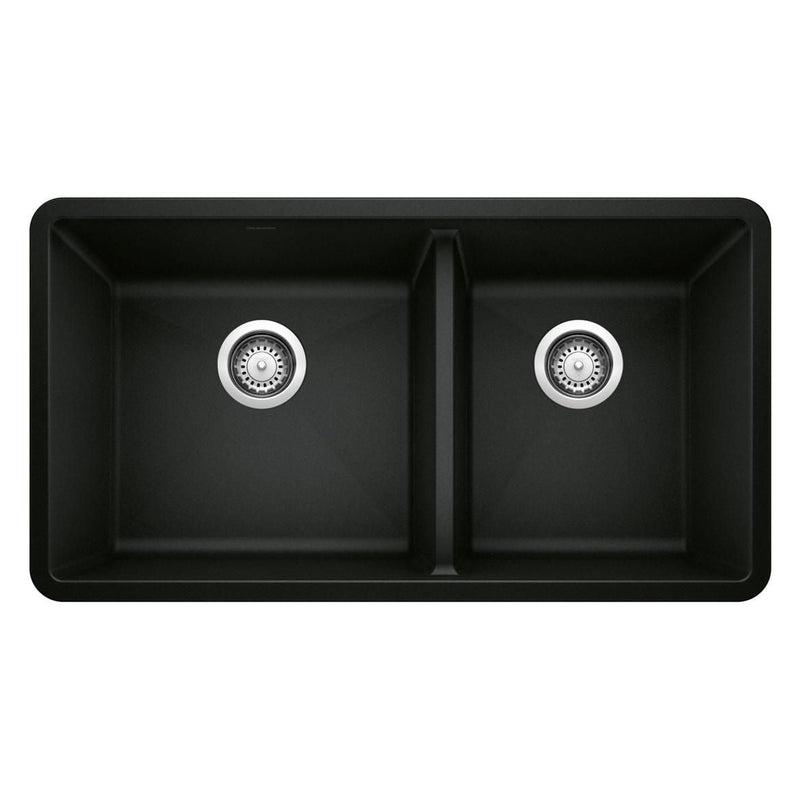 Blanco Precis SILGRANIT 33-in 60/40 Double Bowl Undermount Kitchen Sink, Coal Black T7