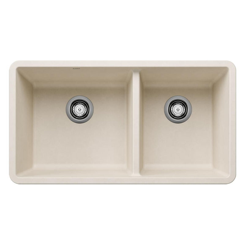 Blanco Precis SILGRANIT 33-in 60/40 Double Bowl Undermount Kitchen Sink, Soft White S9
