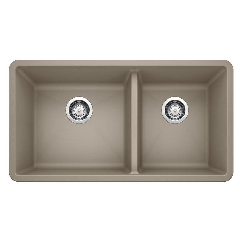 Blanco Precis SILGRANIT 33-in 60/40 Double Bowl Undermount Kitchen Sink, Truffle X0