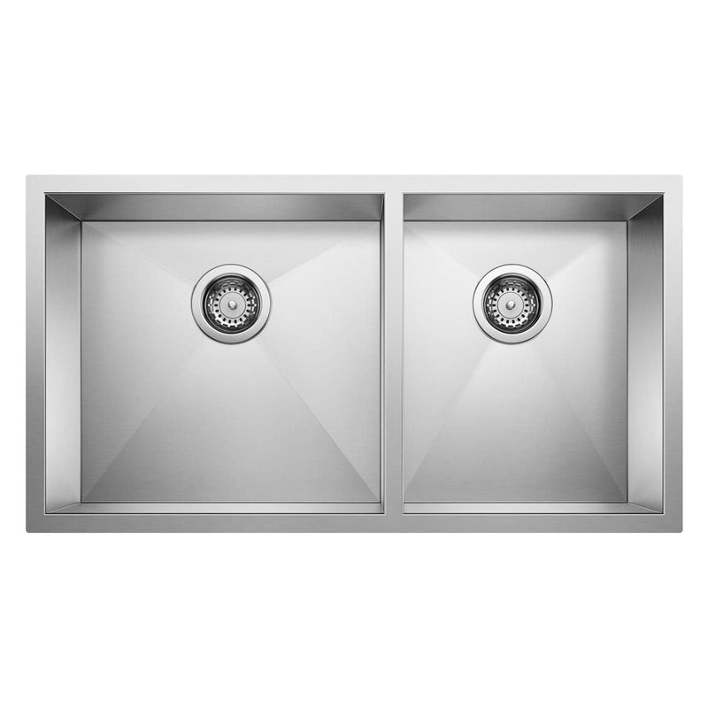 Blanco Quatrus R0 33-in 60/40 Double Bowl Undermount Stainless Kitchen Sink X0
