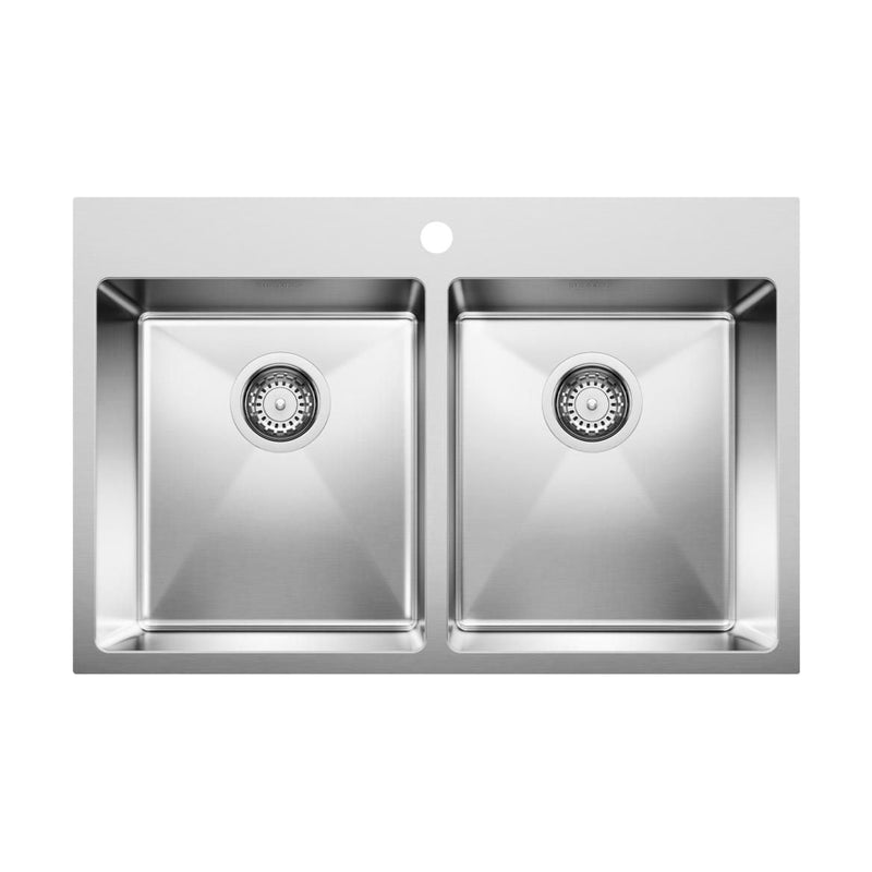 Blanco Quatrus R15 31-in 50/50 Double Bowl Dual Mount Stainless Steel Kitchen Sink Z3