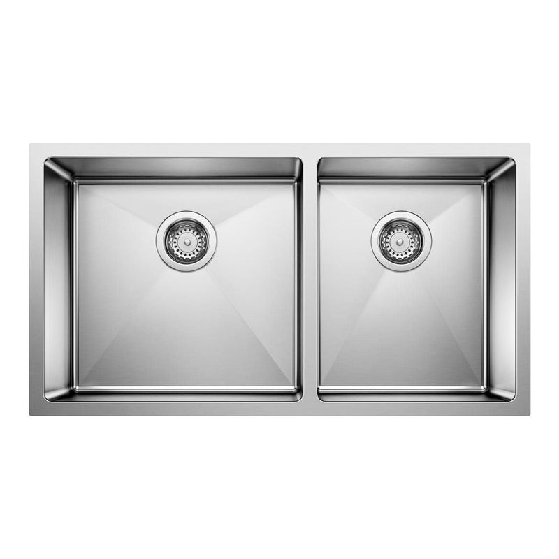Blanco Quatrus R15 33-in 60/40 Double Bowl Undermount Stainless Steel Kitchen Sink O5