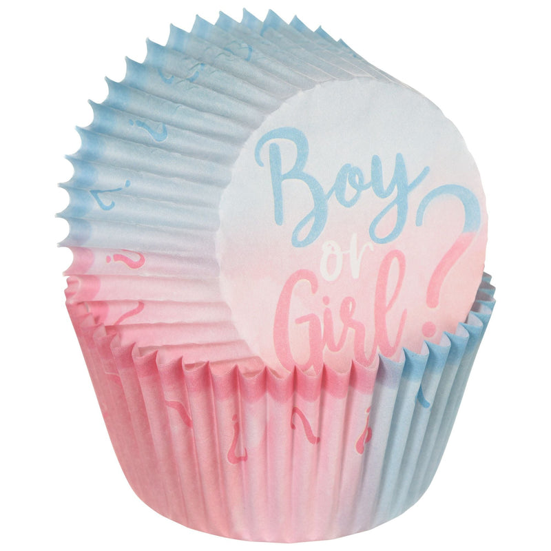"Boy or Girl?" Baking Cups, Blue/Pink, 2-in, 75-pk, for Gender Reveal Q6