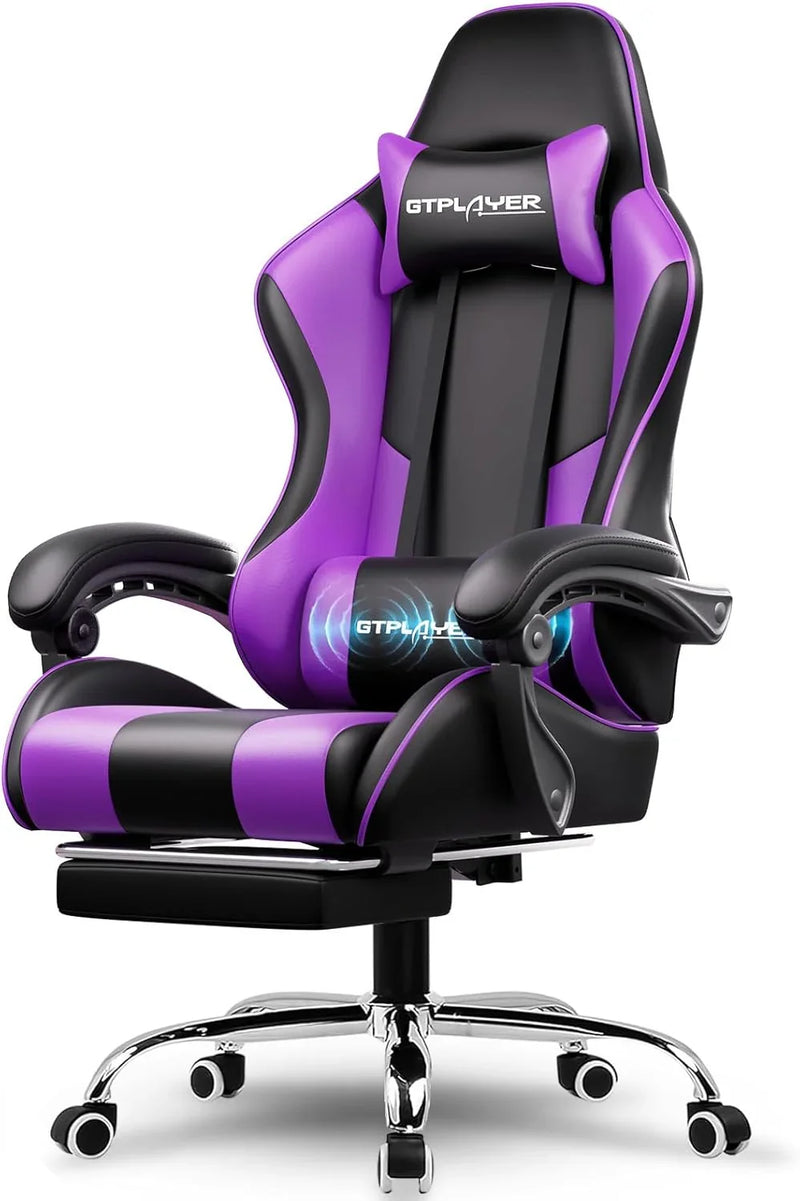 Gaming Chair with Footrest and Lumbar Support – Ergonomic Computer Chair with Headrest, 360° Swivel, Height Adjustable, White S5