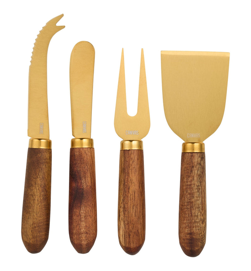 CANVAS Gold & Wood Cheese Knives with Wooden Handle I2