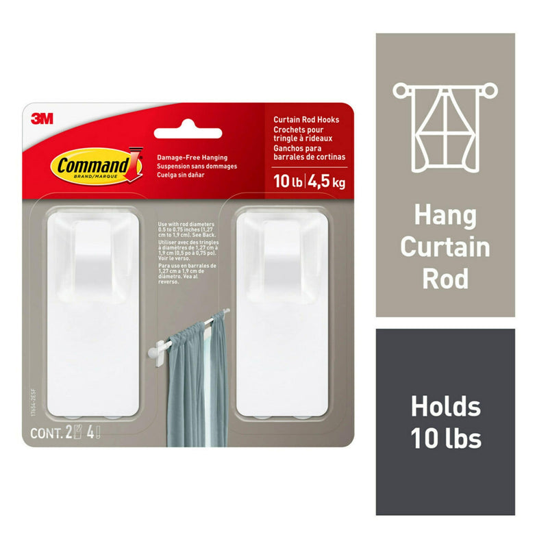 Command 2-Piece 10-lb Matte White Damage Free Curtain Rod Hooks P9